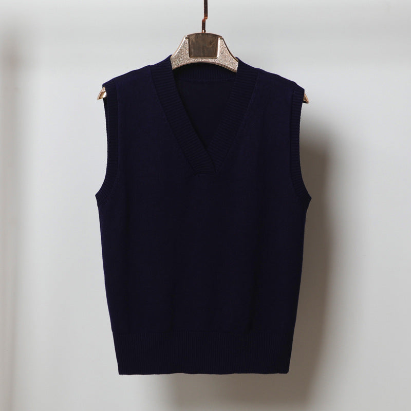 V-neck Sleeveless Sweater Vest Women's Black Top Outerwear Thin Knitwear
