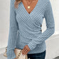 Spring And Autumn Women's Solid Color And V-neck Long-sleeved T-shirt Top