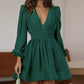 V-neck Waist-cinching Pleated Skirt With Ruffled Hem French Style