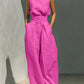 Casual Sleeveless Suit Summer Stand-up Collar Pullover Top And Loose Straight-leg Trousers Women's Clothing