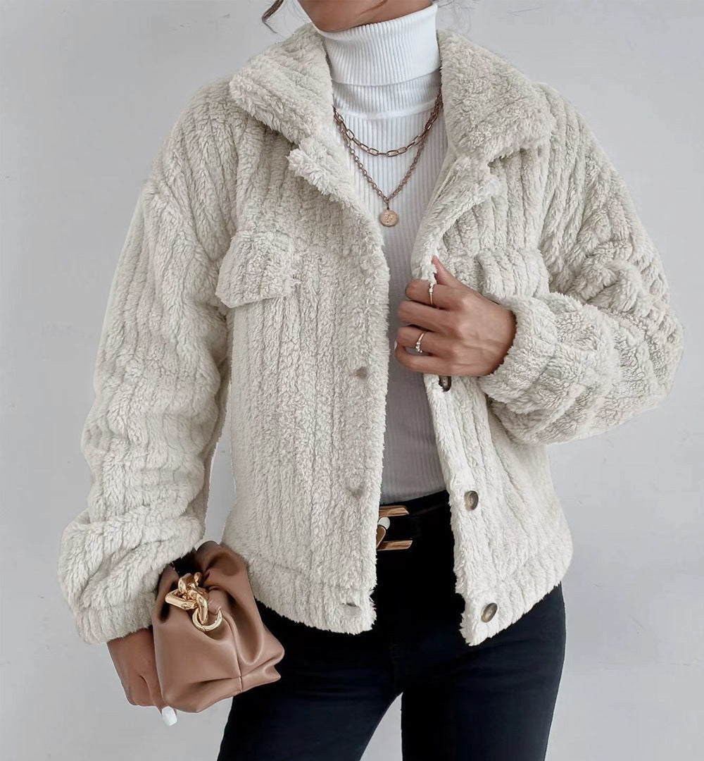 Rabbit Plush Jacket Lapel Shirt Plus Fleece Comfortable Casual Women