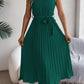 Women's Stand Collar Sleeveless Cinched Pleated Long Dress