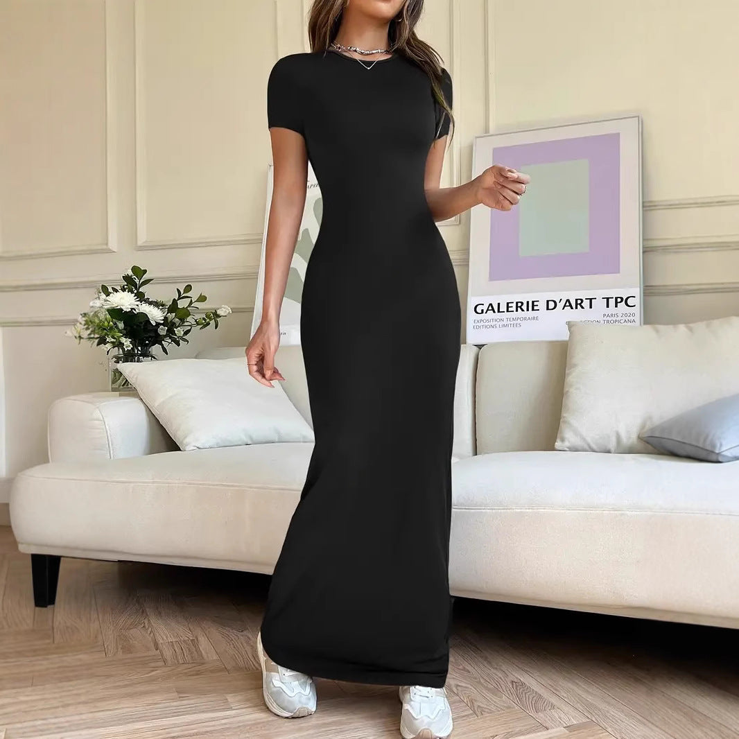 Solid Color Elegant Slim-fit Short Sleeve Dress