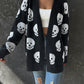 Women's Fashion Casual Halloween Skull Jacquard Knitted Long Sleeve Cardigan