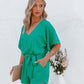 Women's V-neck Short Sleeve Waist Tie Loose Jumpsuit