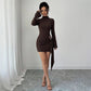 Knitted Solid-Color Slimming Dress With Metal Buttons