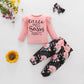European And American Flower Letter Pattern Flounced Sleeve Bow Girl's Three-piece