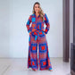 Casual Blue Printed Lace Up Wide Leg Pants Suit