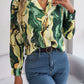 Casual Contrast Color Striped Shirt Suit Collar Long Sleeve Shirt