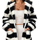 Casual Long Sleeve Black And White Striped Cardigan Jacket