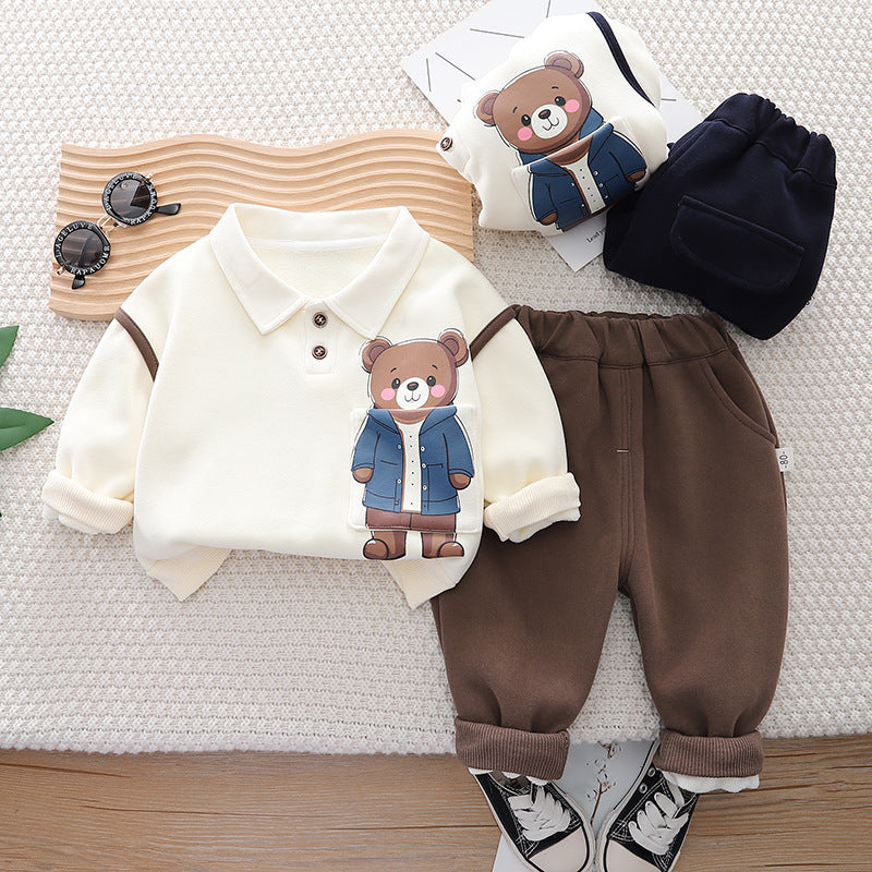 Korean Fleece-lined Two-piece Suit Baby Children Warm Suit