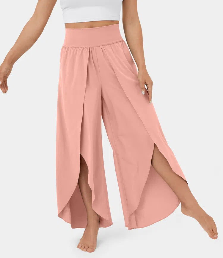 Pantalon de yoga ample fendu, taille haute, élastique, jambes larges, mode femme, vêtements polyvalents