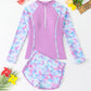 Split Boxer Long Sleeve Zipper Swimsuit With Chest Pad