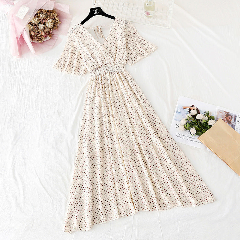 Chiffon Dress Female French Platycodon Floral Long Skirt Waist Was Thinner