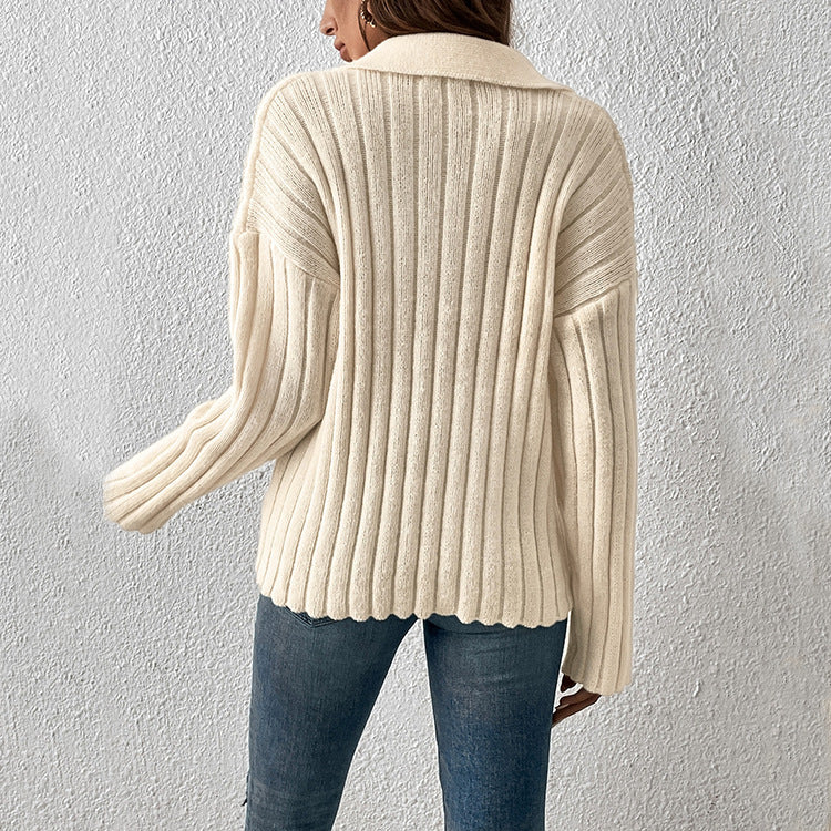 Fashion Casual Polo Collar Sweater For Women