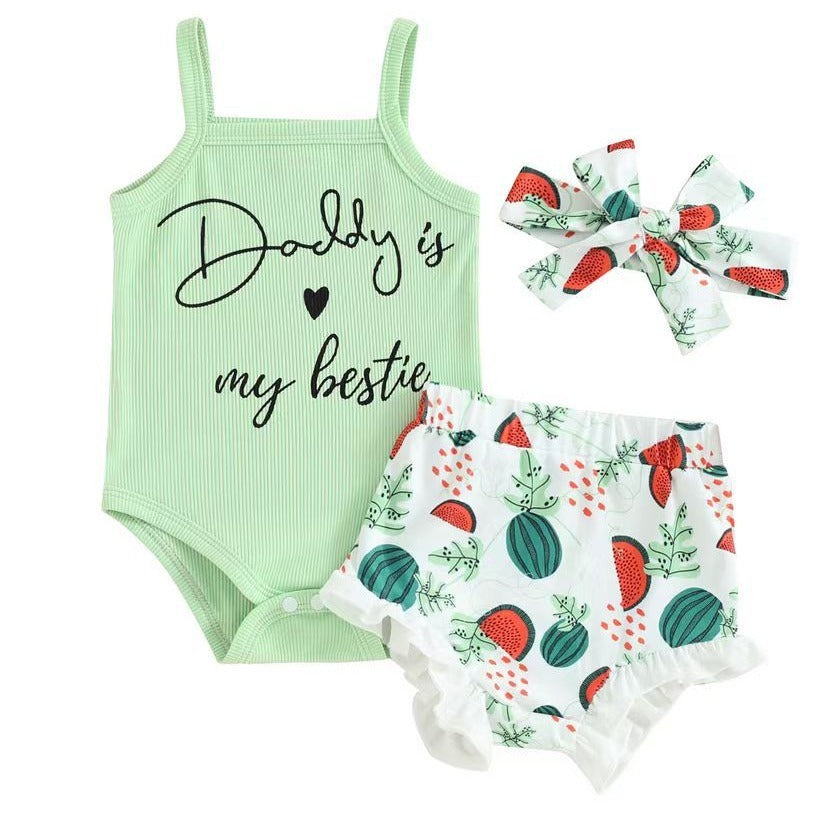 Gilet pour bébé fille, haut à rayures et imprimé lettres, short imprimé, barboteuse triangle