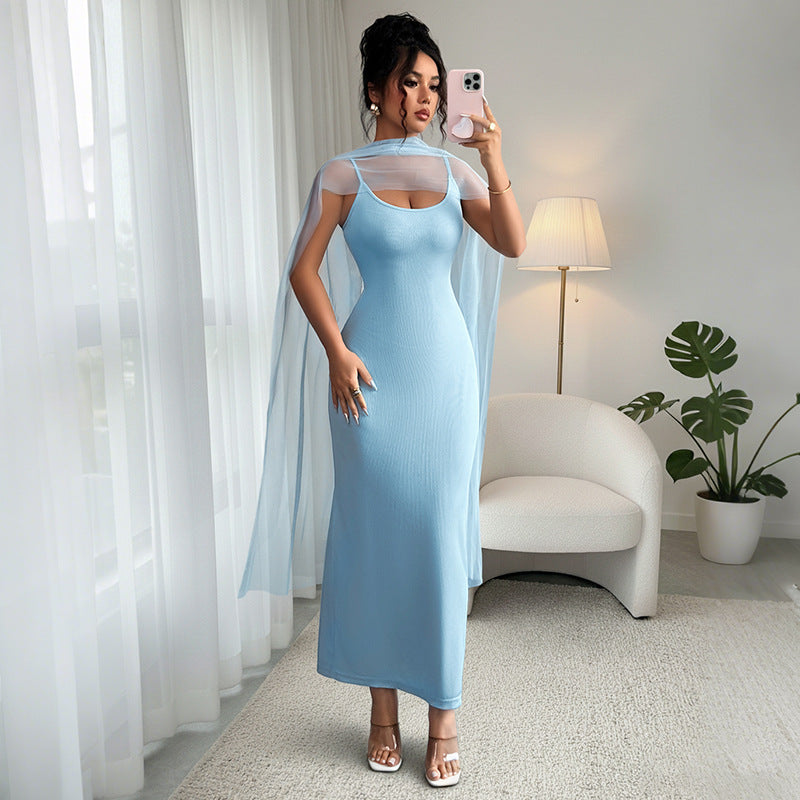 Womens Fashion Solid-Color Slim-Fit Camisole Dress