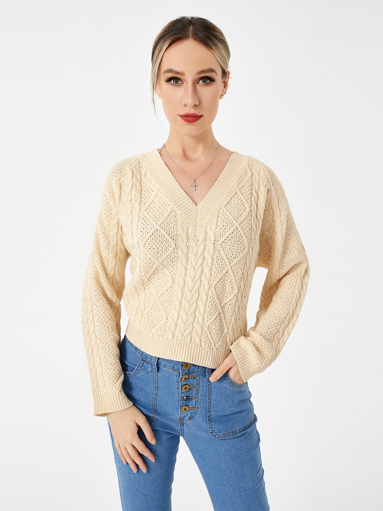 Pull décontracté extensible à col en V pour femme