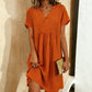 Cotton-linen Drawstring Short-sleeve Dress