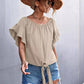Ruffled Lace-up Round Neck Two-way Top