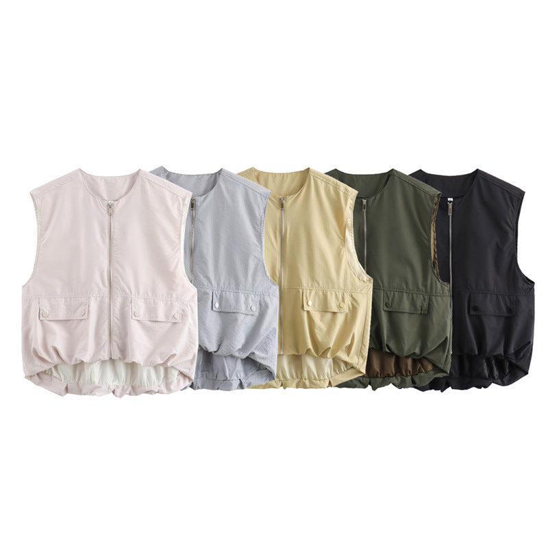 Pleated Hem Sleeveless Loose Vest