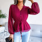 Chemise en mousseline de soie à pois, manches longues, volantée, nouée à la taille, style lanterne, printemps et été