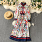 Women's Pleated Printed Dress Long Skirt