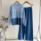 New Casual Contrast Color Round Neck Long Sleeve Women's Suit