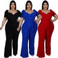 Women's Plus-Size Stand Collar Ruffle Sleeve High-Waist Jumpsuit Wide-Leg Pants