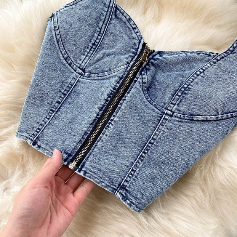 Short Camisole High Waist Denim Skirt