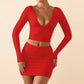 Women's V-neck Backless Long-sleeved Top Fashionable Dress Set
