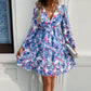 Spring And Summer Vacation Style Printed V-neck Long-sleeve Dress
