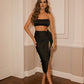 Drawstring Side Slit Skirt Sling Tube Top Two-piece Female