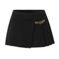 Slim Breasted Knitted Cardigan High Waist Leather Ring Pleated Skirt