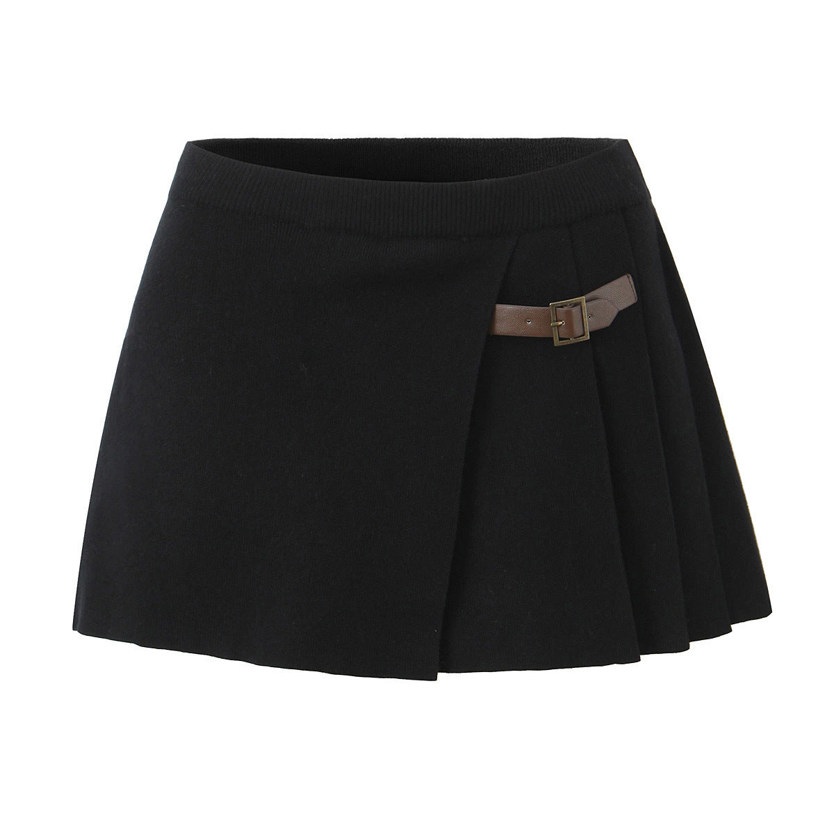 Slim Breasted Knitted Cardigan High Waist Leather Ring Pleated Skirt