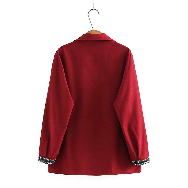 Women's Loose And Thin Plaid Stitching Base Long-sleeved Shirt