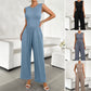 Temperament Pure Color Slim Sleeveless Jumpsuit