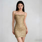 French-Style Delicate Champagne-Gold Hollowed-Out Camisole Dress