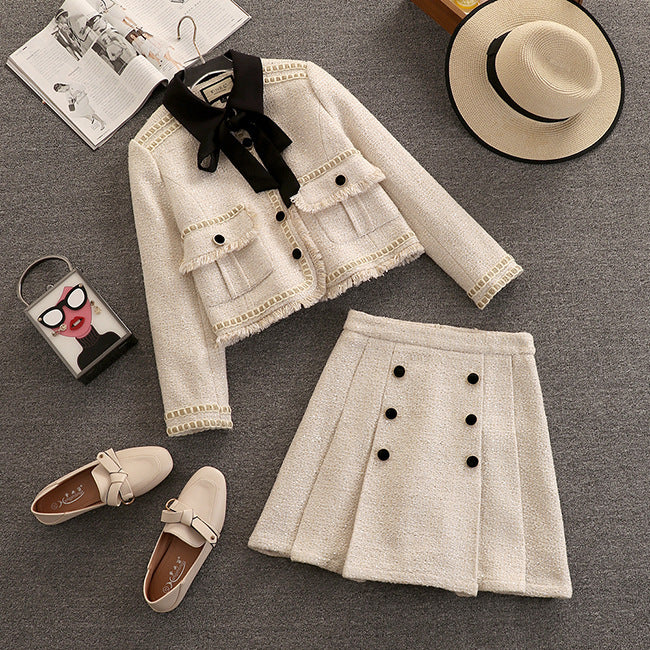 Age-reducing Fried Street Net Red Skirt Two-piece Winter