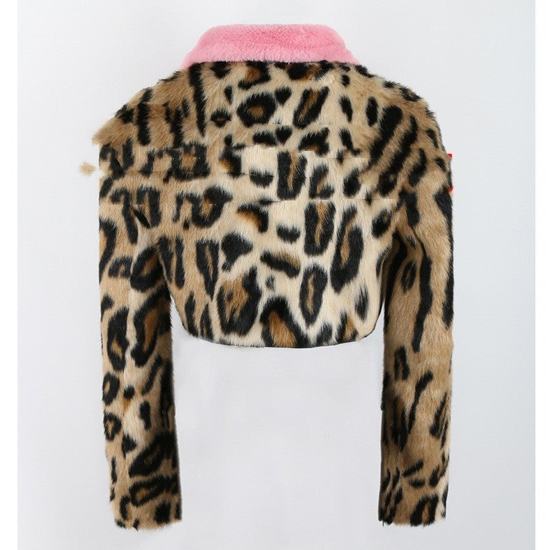 Manteau en fausse fourrure imprimé léopard pour femme, automne et hiver
