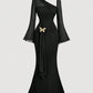Flared Sleeves With A Butterfly-clasp Design Create A Slimming Ruched Look