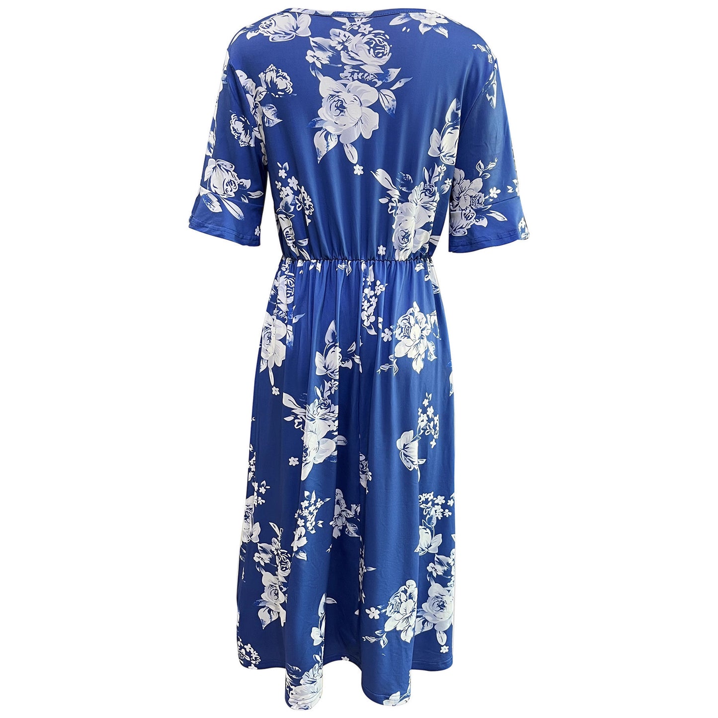 Fashionable Cinched Waist Round Neck Short-sleeve Printed Dress