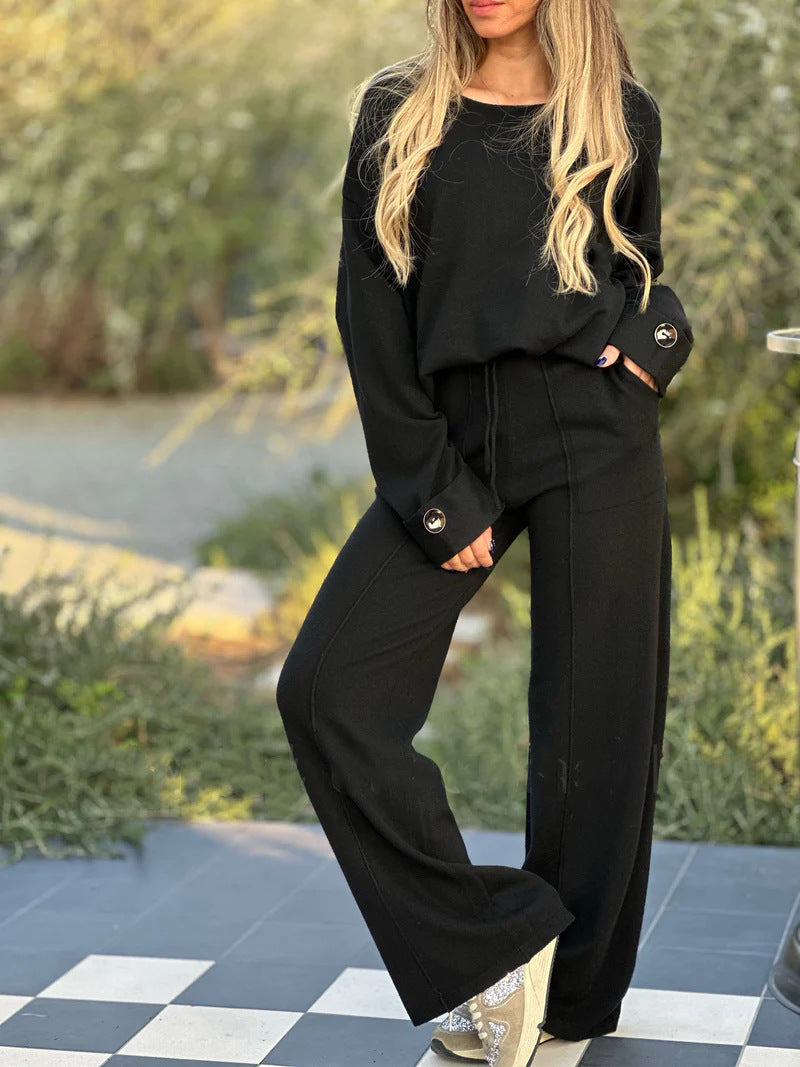 New Fashion Casual Suit Solid Color Long Sleeve Wide Leg