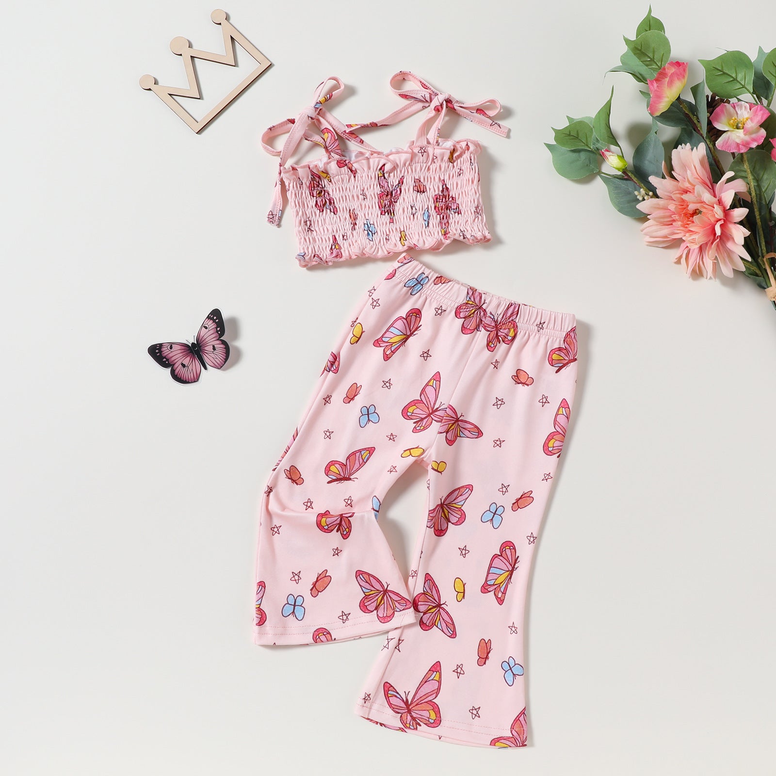 Ensemble bandeau et pantalon à pattes d'éléphant pour fille, haut à taille haute et bretelles