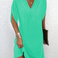 Women's V-neck Pleated Batwing Sleeve Dress