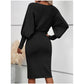 European And American Temperament Crew Neck Long Sleeve Solid Color Waist Tight Slimming Knitted Hip Skirt