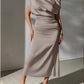 Womens Stylish Casual Off-shoulder Pleated Dress