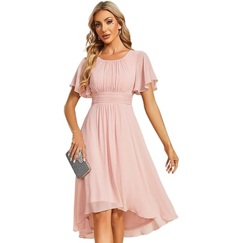 Robe de soirée élégante à col rond et manches courtes pour femme