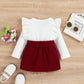 Girls Autumn And Winter Solid Color Lace Long-sleeved Corduroy Suit