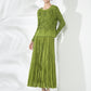 Solid Color Embroidered Long-sleeved Top Handmade Pleated Two-piece Overskirt Suit